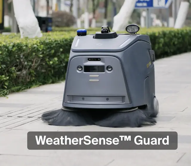Varredor autônomo Gausium Beetle com o sistema WeatherSense Guard de detecção de chuva